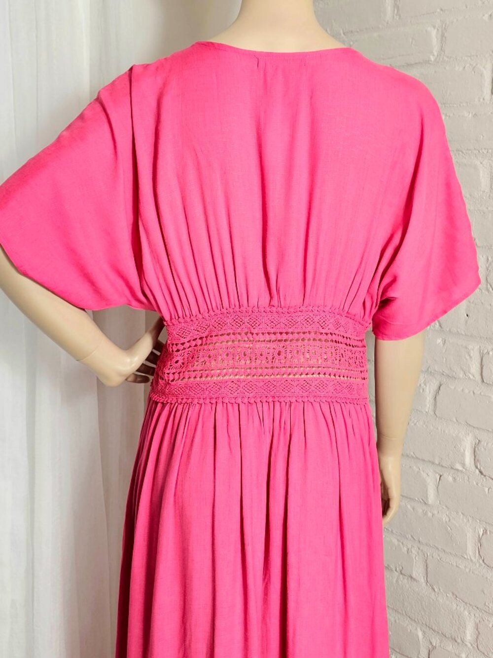 Petal Roz Snooki Shop NWT Pink Maxi Wrap Dress Cover Up Crochet Waist L - Picture 8 of 14